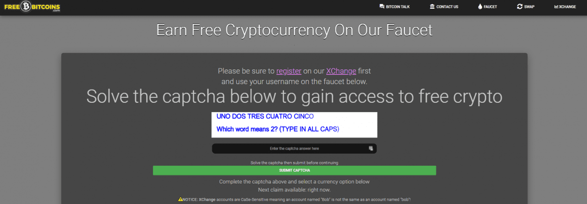 free bitcoin faucet screenshot