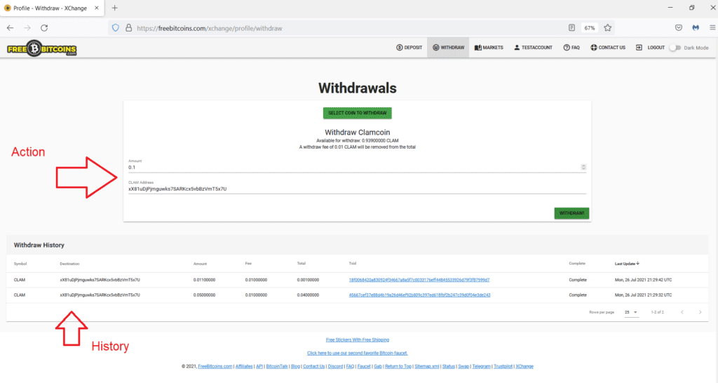 How to withdrawal on FreeBitcoins.com