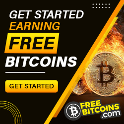 "Get started earning Free Bitcoins banner" for FreeBitcoins.com 250x250